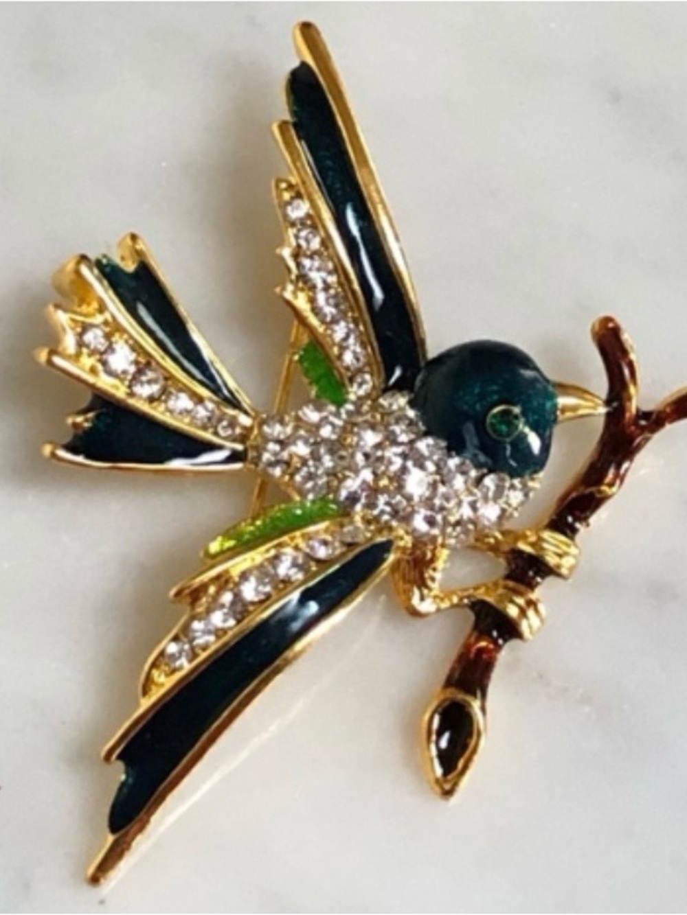 VINTAGE SPHINX PAVE CRYSTALS AND GOLD AND BLACK ENAMEL